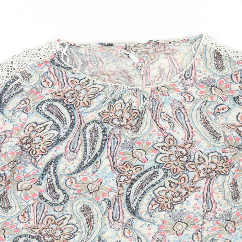 M&Co Womens Multicoloured Paisley Viscose Basic Blouse Size 14 Round Neck
