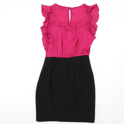 New Look Womens Pink Polyester Shift Size 8 Round Neck Zip