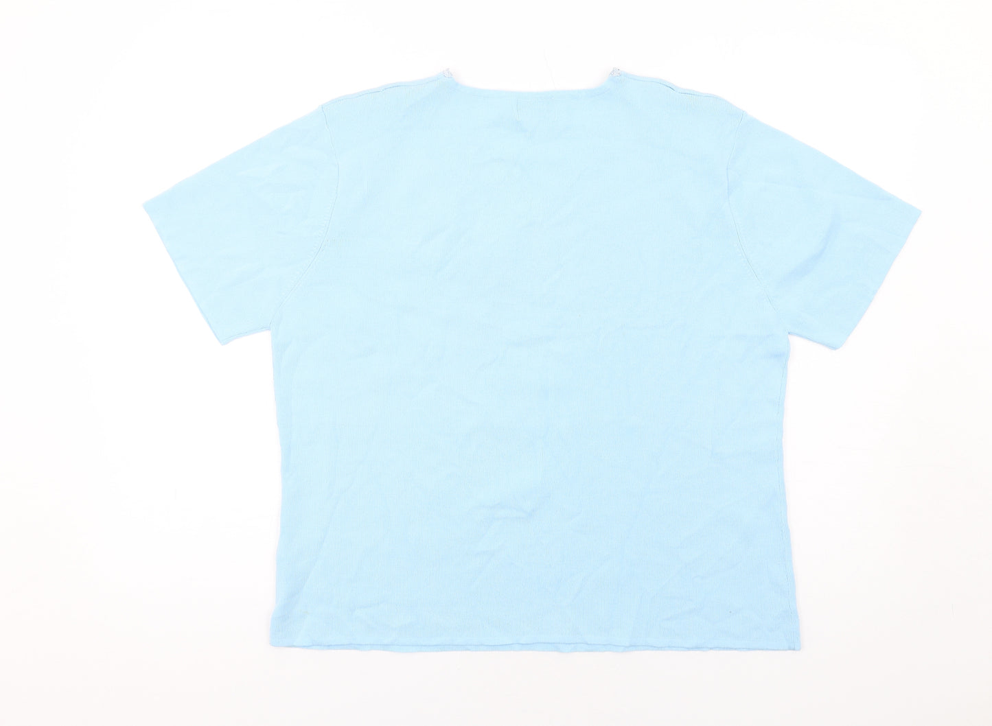 Roman Womens Blue Viscose Basic T-Shirt Size L V-Neck - Size L-XL