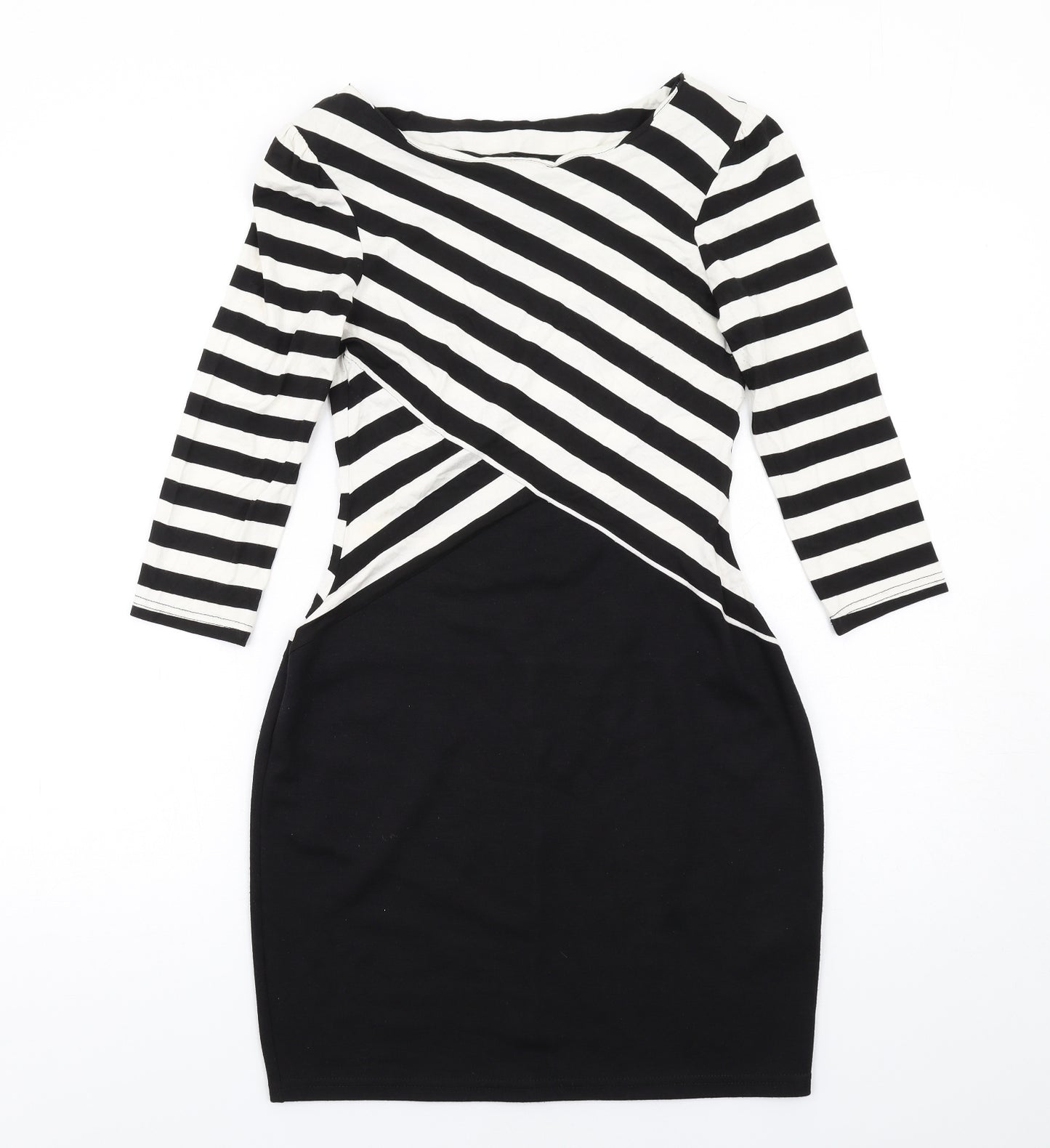 Dorothy Perkins Womens Black Striped Viscose Shift Size 10 Round Neck Pullover