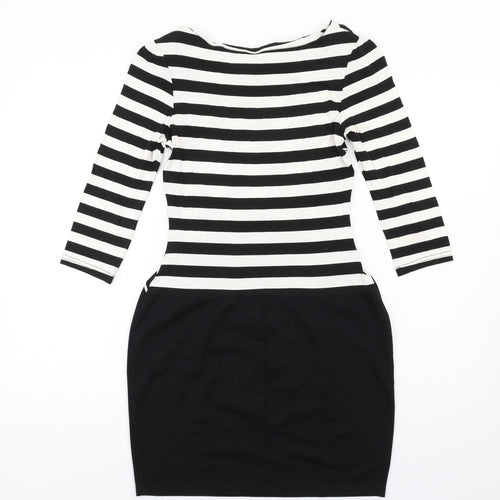 Dorothy Perkins Womens Black Striped Viscose Shift Size 10 Round Neck Pullover