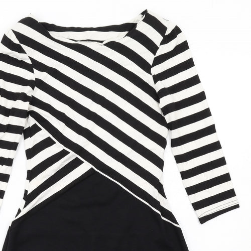 Dorothy Perkins Womens Black Striped Viscose Shift Size 10 Round Neck Pullover