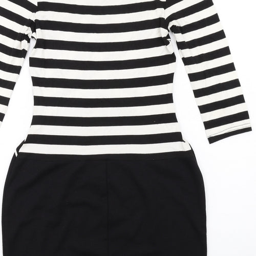 Dorothy Perkins Womens Black Striped Viscose Shift Size 10 Round Neck Pullover