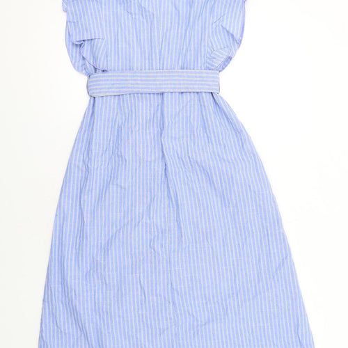 Boohoo Womens Blue Striped Cotton A-Line Size 12 V-Neck Zip