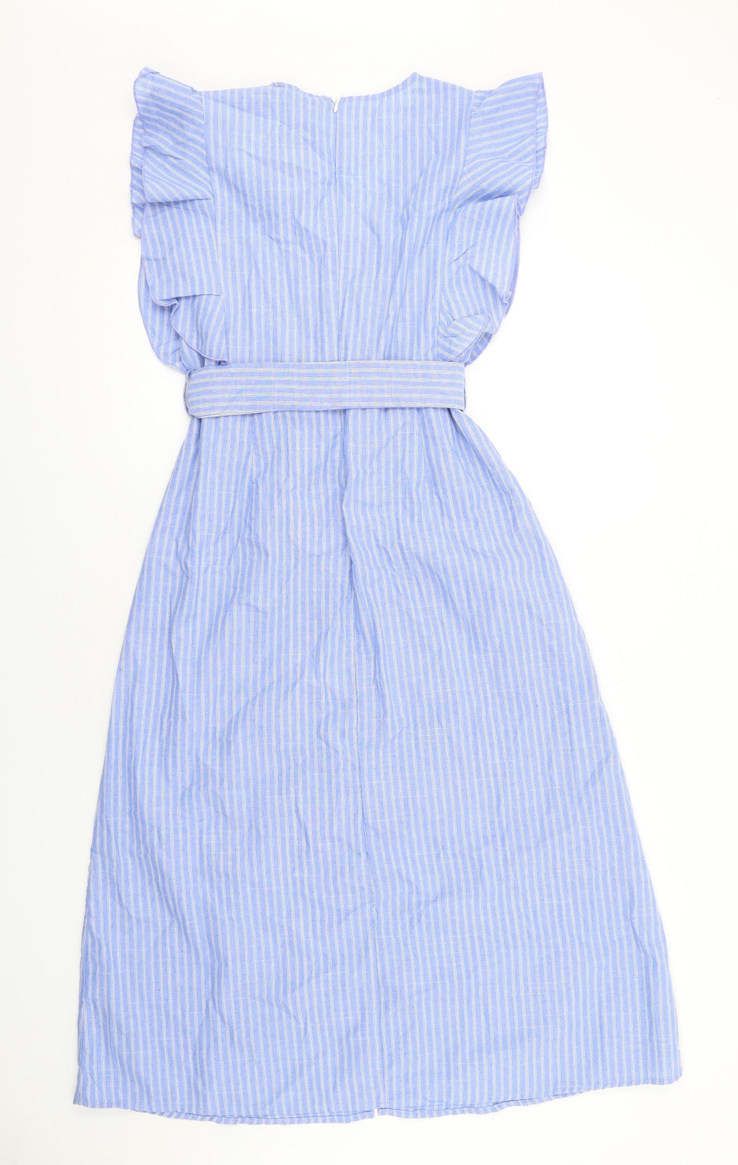Boohoo Womens Blue Striped Cotton A-Line Size 12 V-Neck Zip