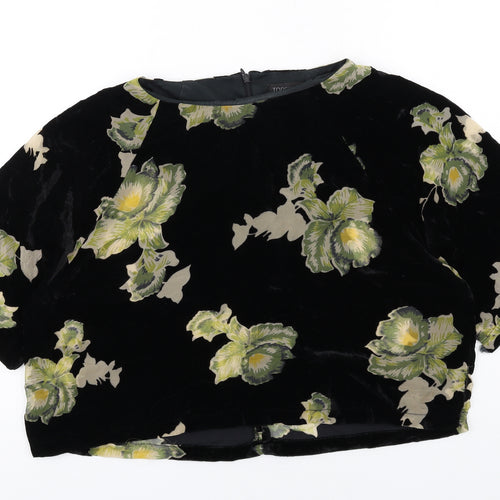 Topshop Womens Black Floral Viscose Basic T-Shirt Size 10 Round Neck
