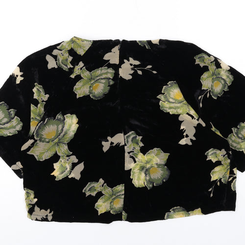 Topshop Womens Black Floral Viscose Basic T-Shirt Size 10 Round Neck