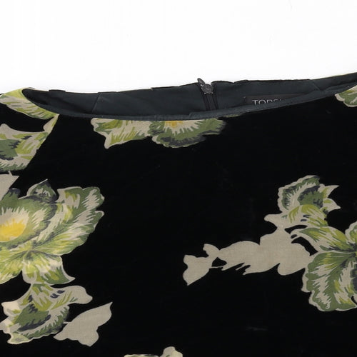 Topshop Womens Black Floral Viscose Basic T-Shirt Size 10 Round Neck