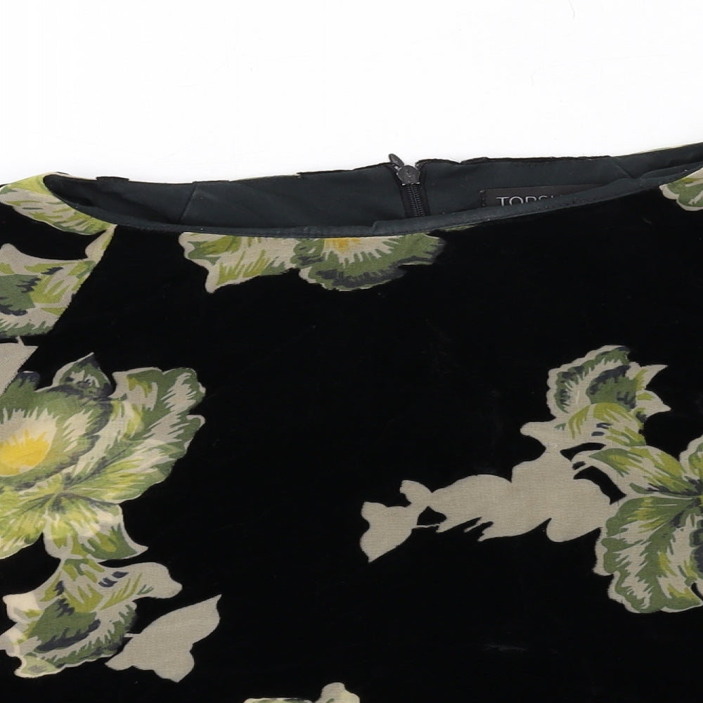 Topshop Womens Black Floral Viscose Basic T-Shirt Size 10 Round Neck
