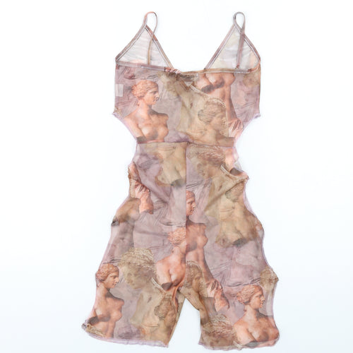 PRETTYLITTLETHING Womens Multicoloured Geometric Polyester Playsuit One-Piece Size 8 Pullover