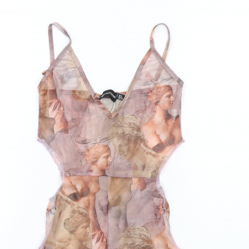 PRETTYLITTLETHING Womens Multicoloured Geometric Polyester Playsuit One-Piece Size 8 Pullover