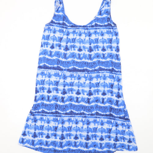 NEXT Womens Blue Geometric Viscose Tank Dress Size M Round Neck Pullover