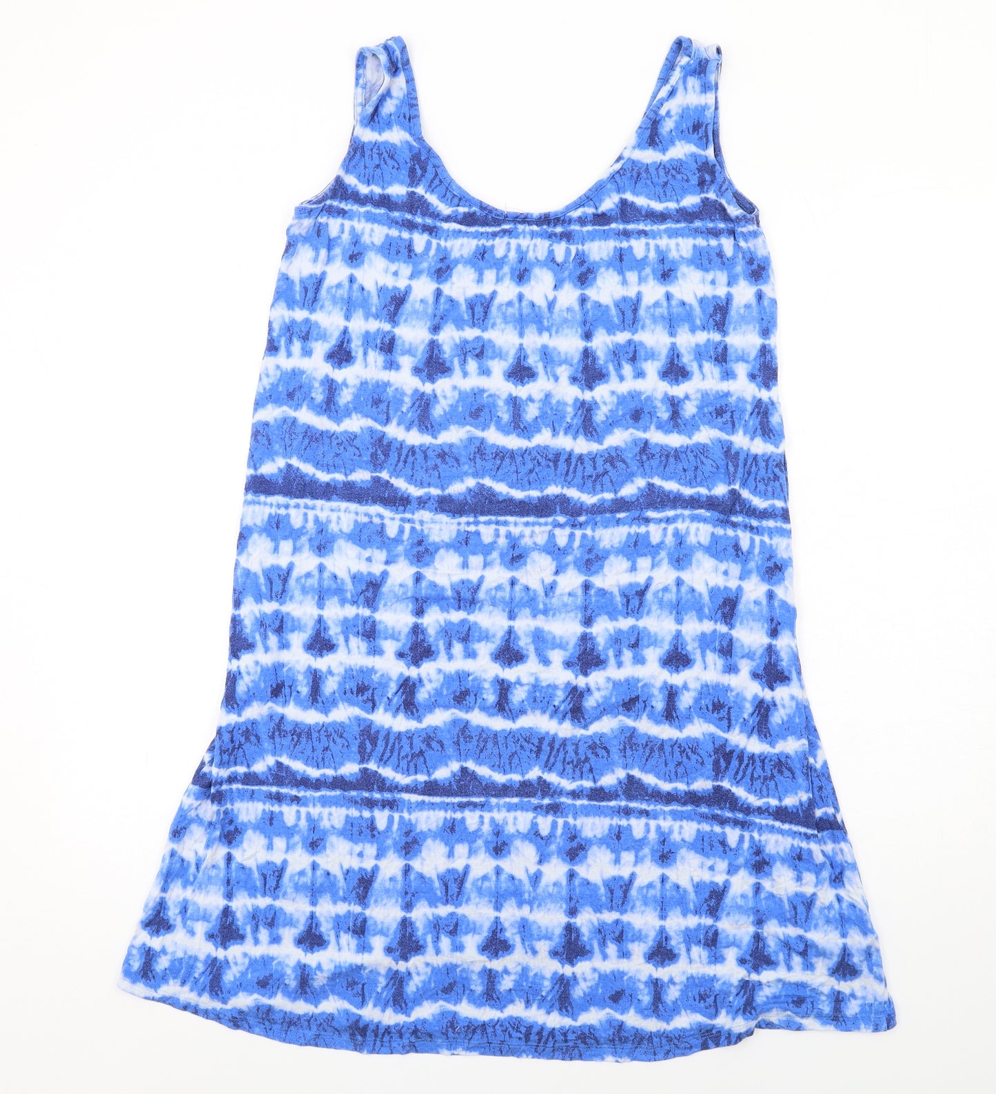 NEXT Womens Blue Geometric Viscose Tank Dress Size M Round Neck Pullover