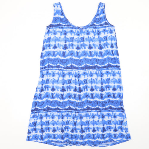 NEXT Womens Blue Geometric Viscose Tank Dress Size M Round Neck Pullover