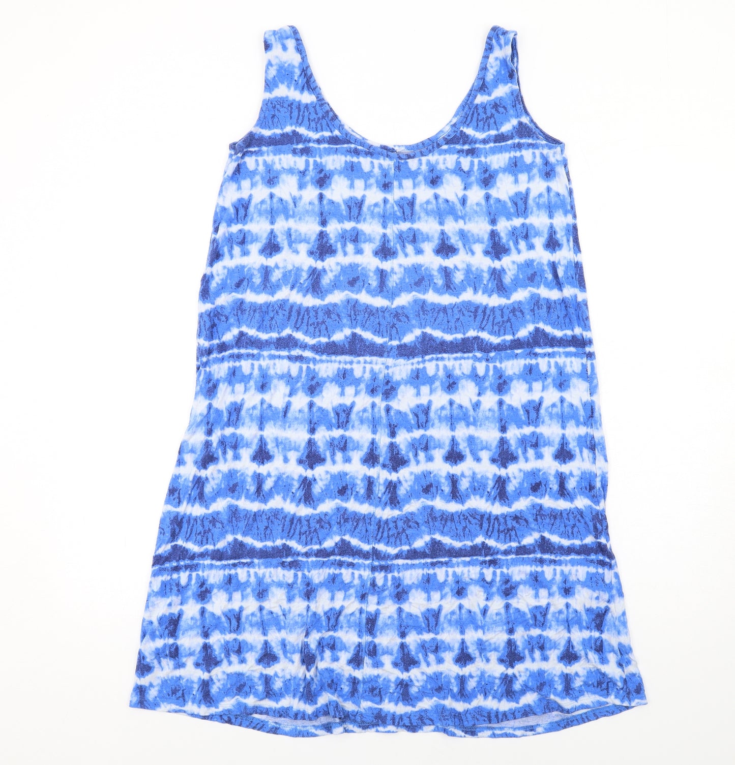 NEXT Womens Blue Geometric Viscose Tank Dress Size M Round Neck Pullover