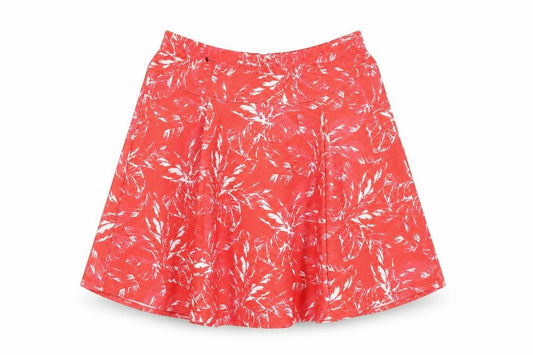 Front view of Bik Bok women’s red geometric polyester skater skirt, size UK 10