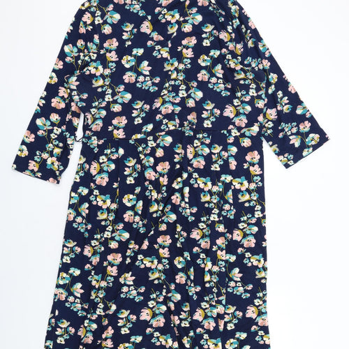 Woolovers Womens Blue Floral Viscose A-Line Size XL V-Neck Pullover