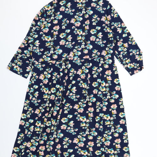 Woolovers Womens Blue Floral Viscose A-Line Size XL V-Neck Pullover