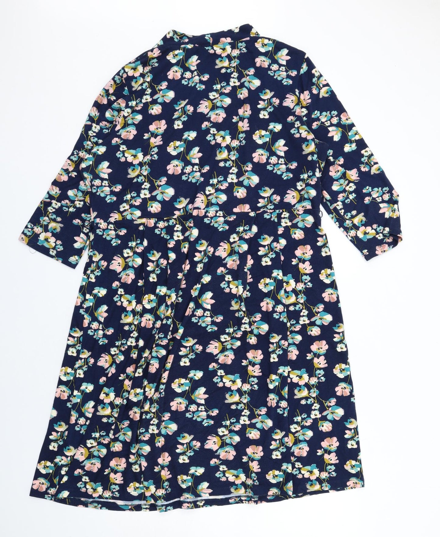 Woolovers Womens Blue Floral Viscose A-Line Size XL V-Neck Pullover