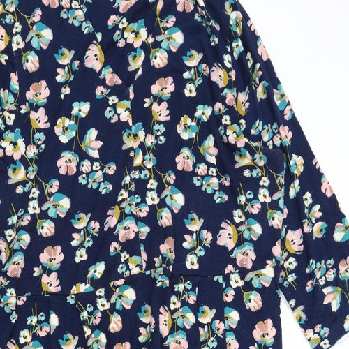 Woolovers Womens Blue Floral Viscose A-Line Size XL V-Neck Pullover