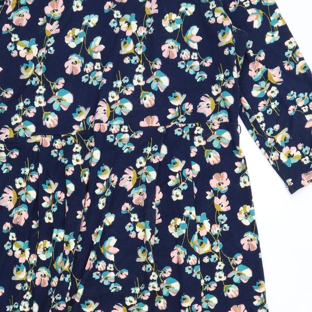 Woolovers Womens Blue Floral Viscose A-Line Size XL V-Neck Pullover