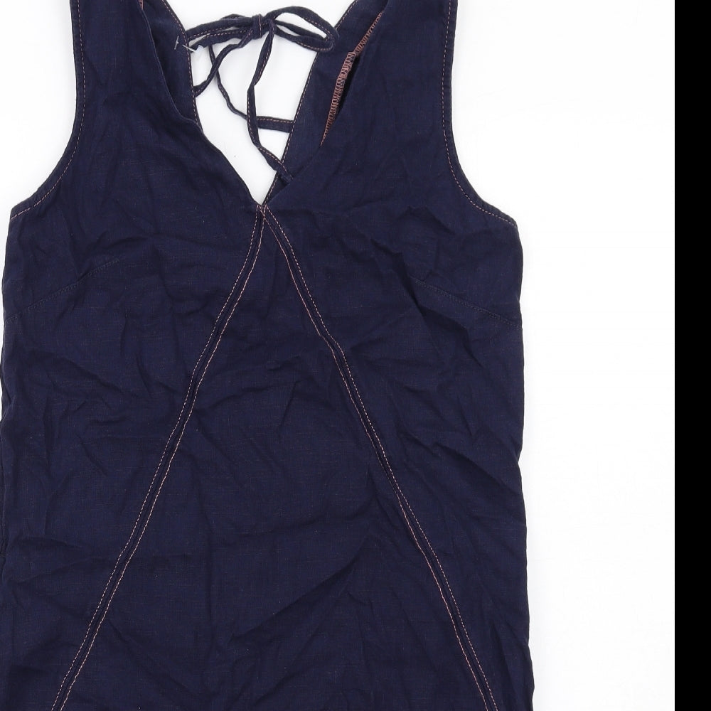 NEXT Womens Blue Linen Tank Dress Size 10 V-Neck Pullover
