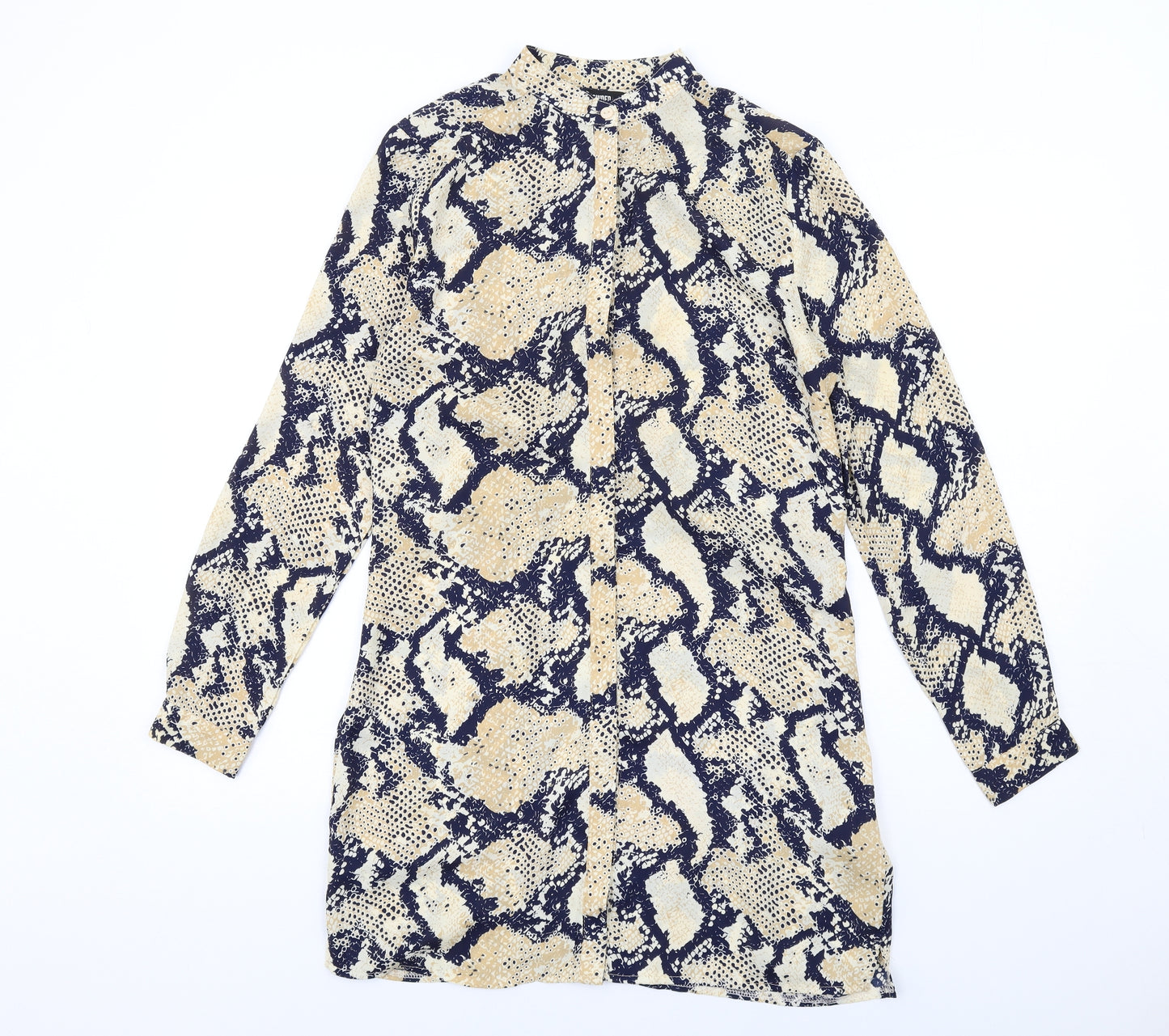 Missguided Womens Multicoloured Geometric Polyester Shirt Dress Size 10 Round Neck Button