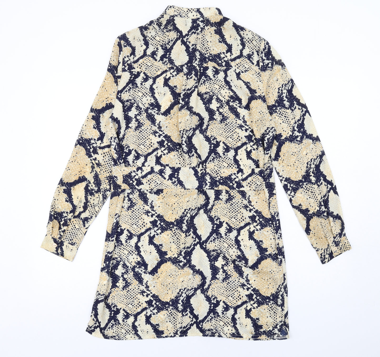 Missguided Womens Multicoloured Geometric Polyester Shirt Dress Size 10 Round Neck Button