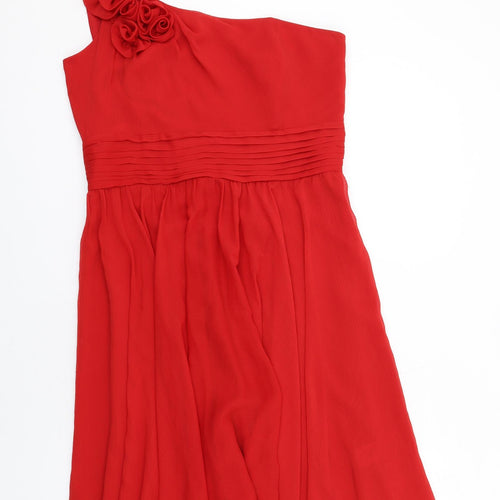 NEXT Womens Red Polyester Fit & Flare Size 16 One Shoulder Zip - Flower Strap