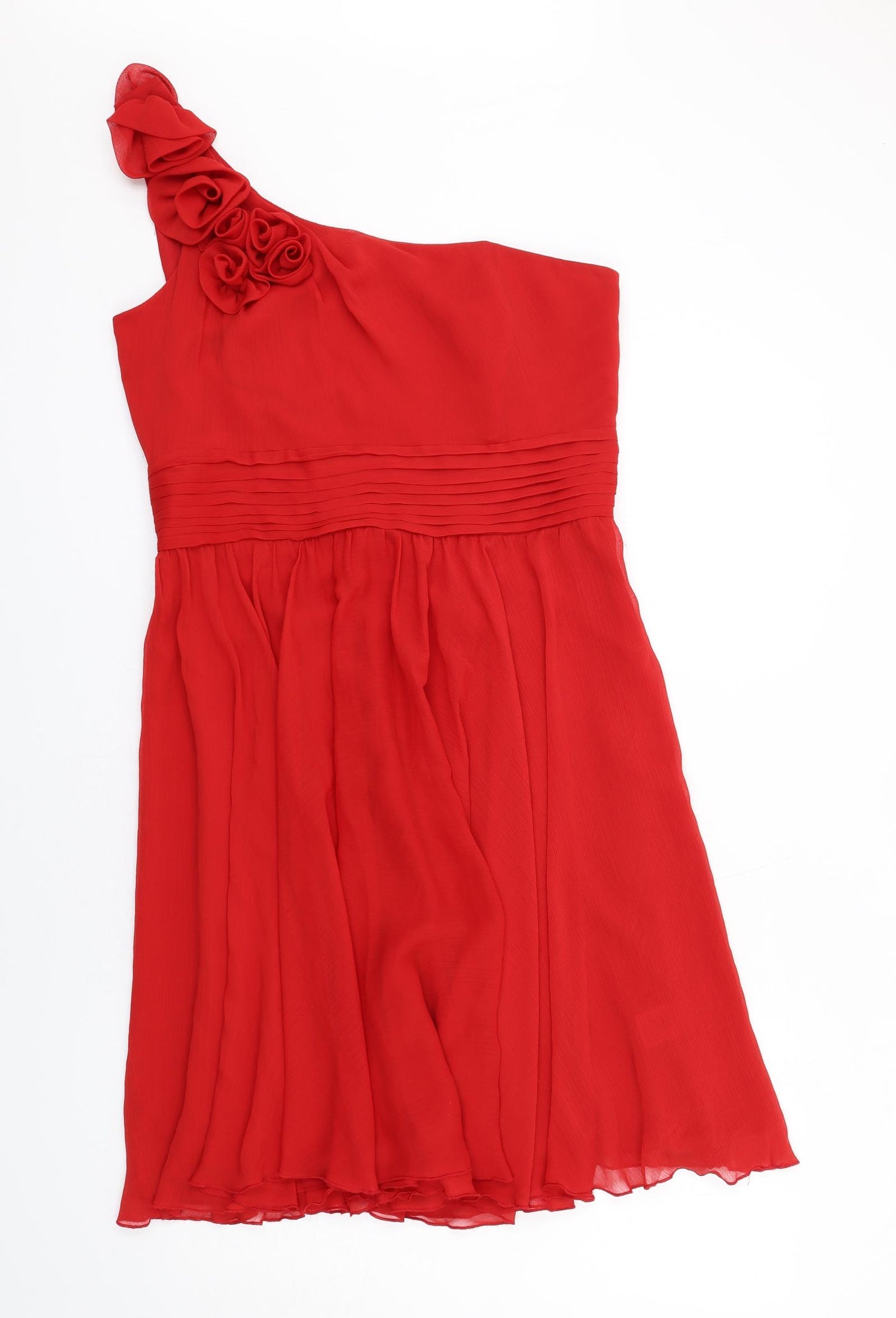 NEXT Womens Red Polyester Fit & Flare Size 16 One Shoulder Zip - Flower Strap