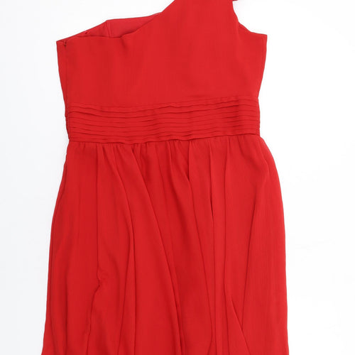 NEXT Womens Red Polyester Fit & Flare Size 16 One Shoulder Zip - Flower Strap