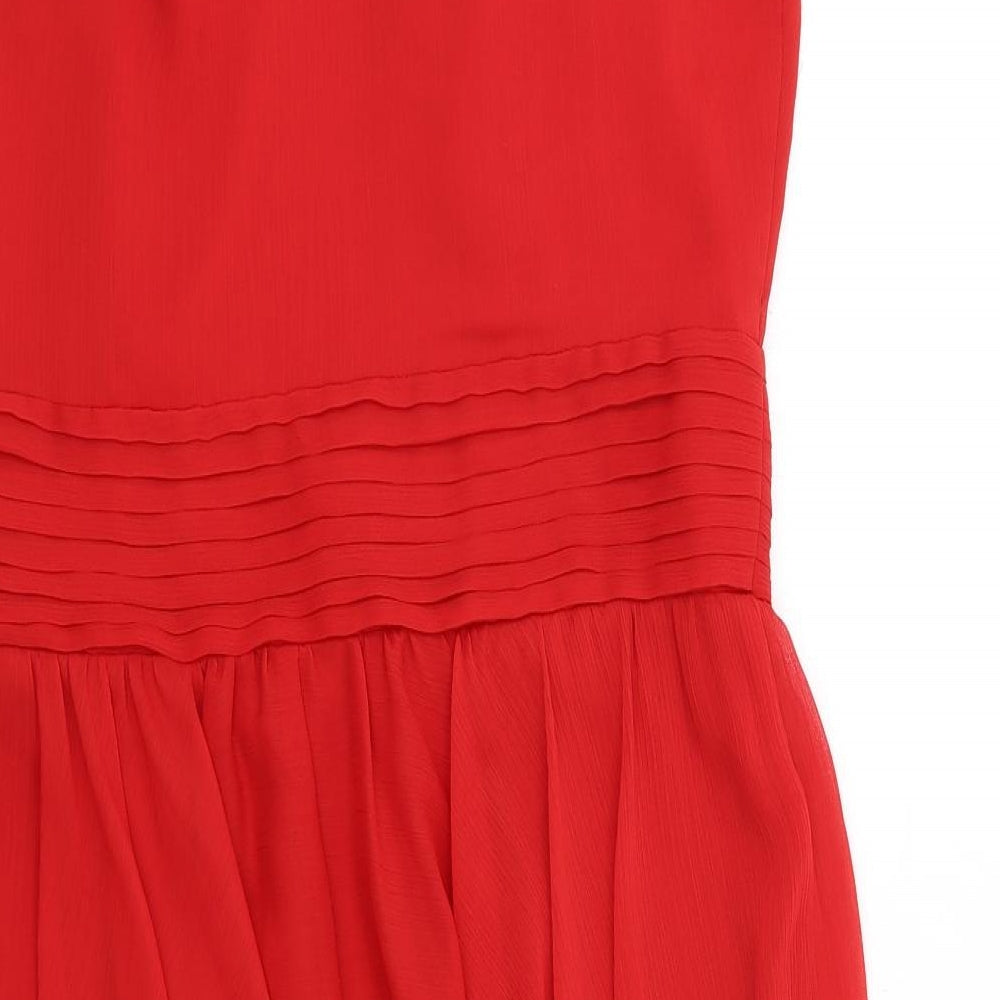 NEXT Womens Red Polyester Fit & Flare Size 16 One Shoulder Zip - Flower Strap