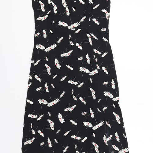 Zara Womens Black Floral Polyester Fit & Flare Size M Sweetheart Zip
