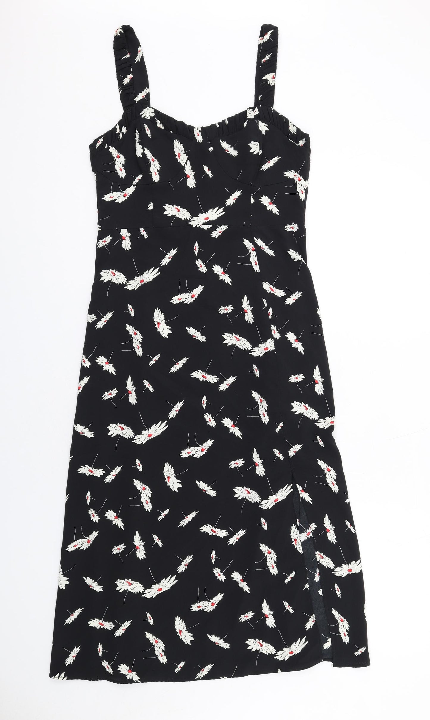 Zara Womens Black Floral Polyester Fit & Flare Size M Sweetheart Zip