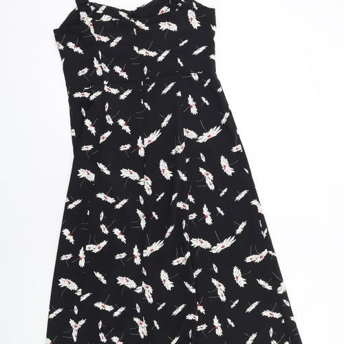 Zara Womens Black Floral Polyester Fit & Flare Size M Sweetheart Zip
