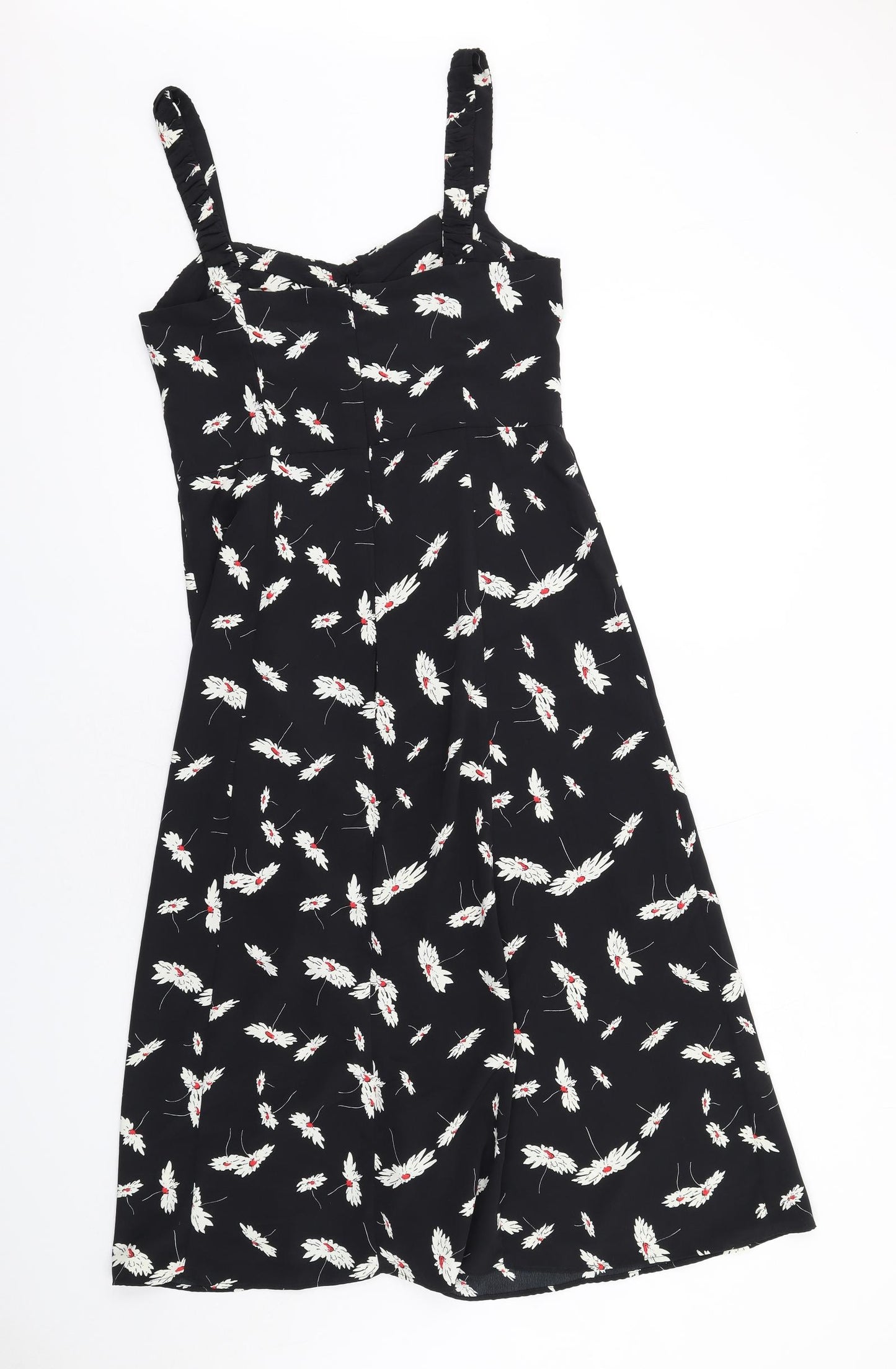 Zara Womens Black Floral Polyester Fit & Flare Size M Sweetheart Zip