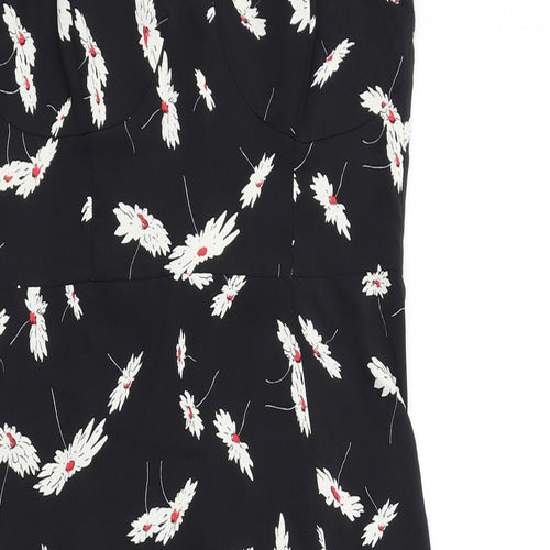Zara Womens Black Floral Polyester Fit & Flare Size M Sweetheart Zip
