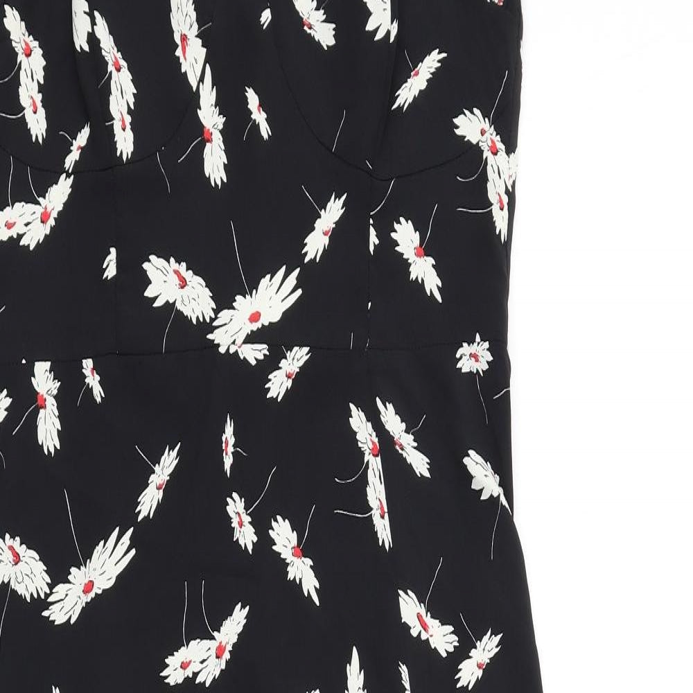 Zara Womens Black Floral Polyester Fit & Flare Size M Sweetheart Zip
