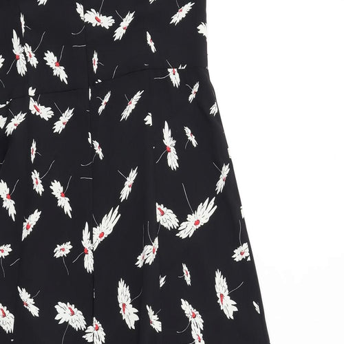 Zara Womens Black Floral Polyester Fit & Flare Size M Sweetheart Zip