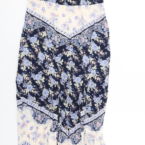 Miss Selfridge Womens Blue Floral Viscose Slip Dress Size 12 Sweetheart Zip