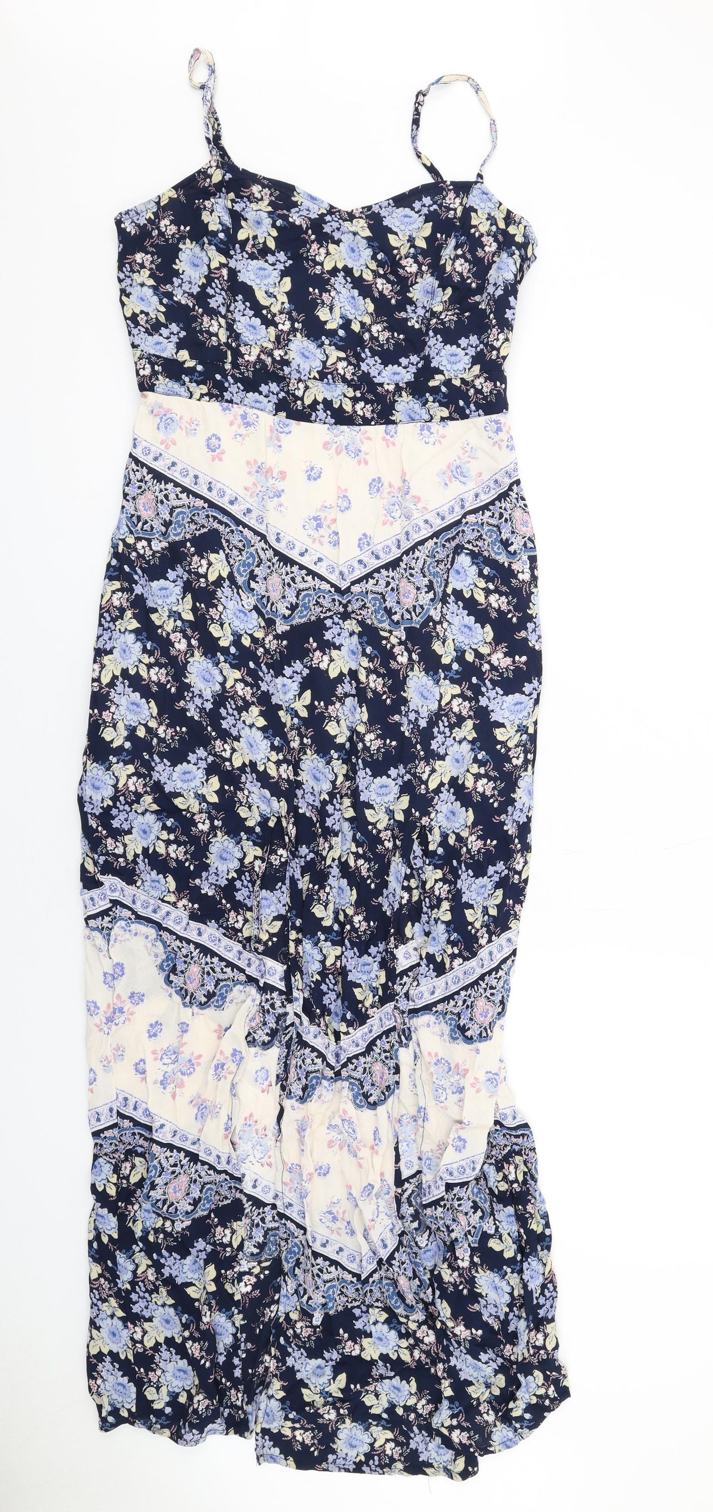 Miss Selfridge Womens Blue Floral Viscose Slip Dress Size 12 Sweetheart Zip