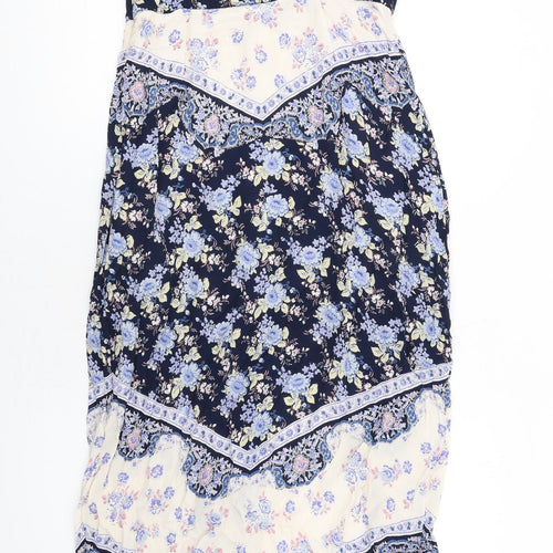 Miss Selfridge Womens Blue Floral Viscose Slip Dress Size 12 Sweetheart Zip