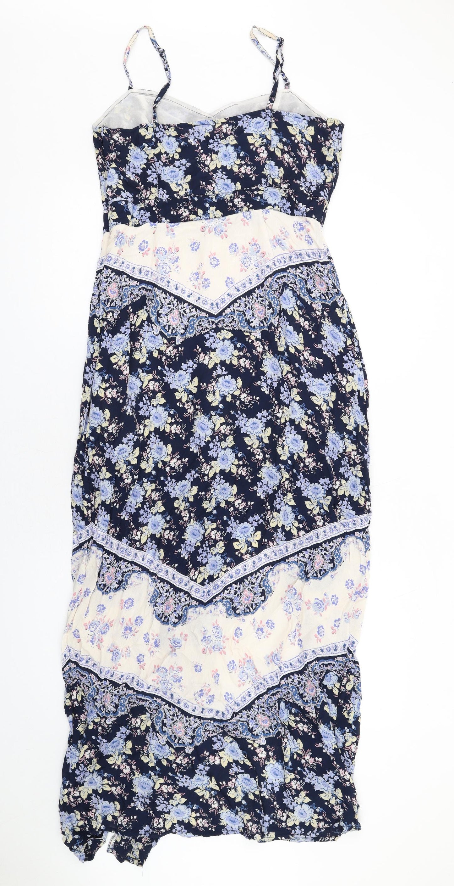 Miss Selfridge Womens Blue Floral Viscose Slip Dress Size 12 Sweetheart Zip