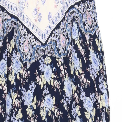 Miss Selfridge Womens Blue Floral Viscose Slip Dress Size 12 Sweetheart Zip