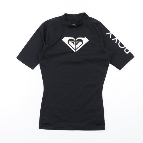 ROXY Womens Black Polyester Basic T-Shirt Size XS Mock Neck Pullover