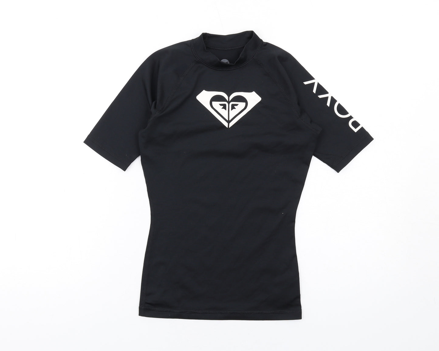 ROXY Womens Black Polyester Basic T-Shirt Size XS Mock Neck Pullover