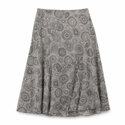 Front view of Sandwich women’s brown geometric polyester swing skirt, size UK 10, zip