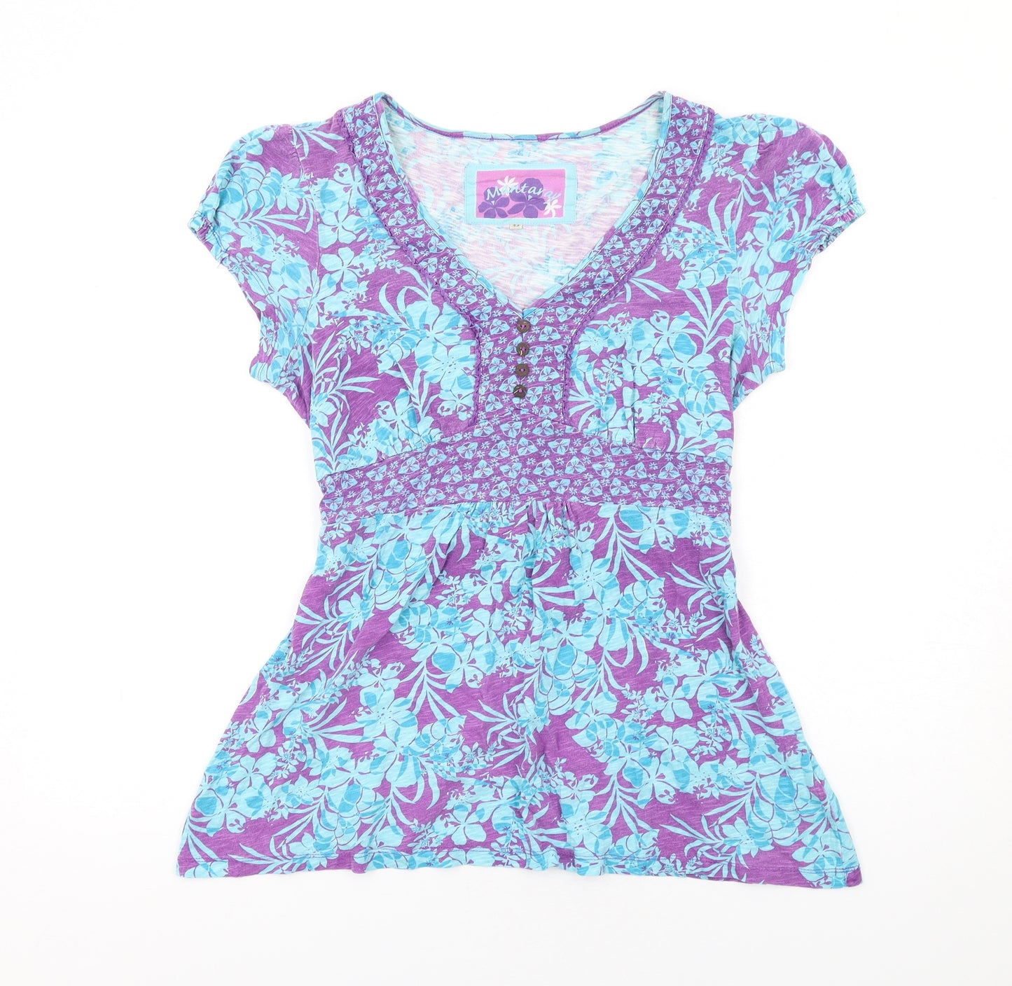 MANTARAY PRODUCTS Womens Multicoloured Geometric Cotton Basic T-Shirt Size 14 V-Neck - Leaf Print