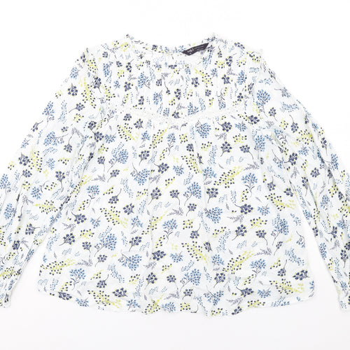 Marks and Spencer Womens Multicoloured Floral Viscose Basic Blouse Size 10 Round Neck - Lace Detail