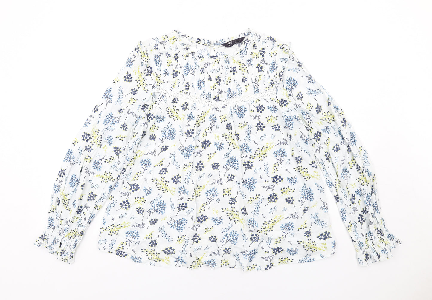 Marks and Spencer Womens Multicoloured Floral Viscose Basic Blouse Size 10 Round Neck - Lace Detail